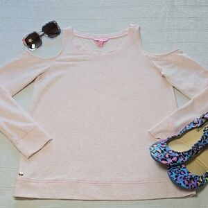 Lilly Pulitzer Finn Cold Shoulder Top | Heathered Pastel Pink Women's Size XS